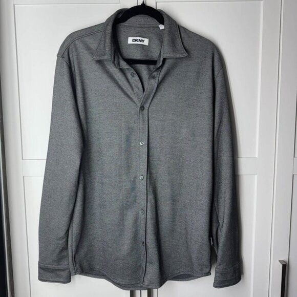 DKNY Men's Semi-Formal Button down collared Long Sleeve Top Gray Large - Picture 1 of 8